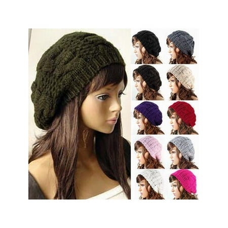 - US Fashion Women Winter Warm Beret Cap Braided Baggy Knit Crochet Beanie Hat Ski