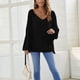 thumbnail image 2 of Blusa de ajuste casual Cuello en V Manga larga Cadena Blusa de mujer de moda para citas en la oficina Negro XL, 2 of 6