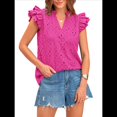 thumbnail image 1 of Blusas de Verano con Ojales para Mujer, Elegantes, Informales, con Cuello en V, Volantes, Mangas , de Algodón, Estilo Bohemio, con Encaje Bordado. Rosa Roja L, 1 of 7