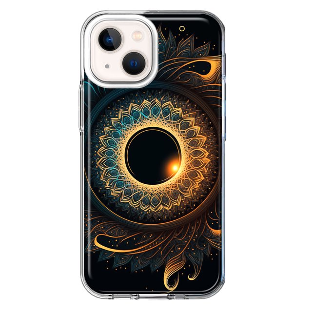 MUNDAZE Apple iPhone 13 Mini Shockproof Clear Hybrid Protective Phone Case Mandala Geometry Abstract Eclipse Pattern Cover