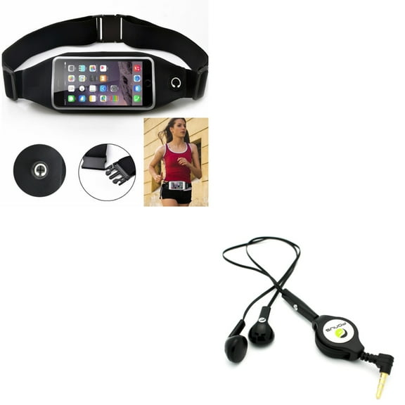 Belt Band Running Waist Bag w Headphones Retractable Earphones for Samsung Galaxy S10e/S10/Plus - Sports Gym Workout Case, Hands-free Headset Handsfree N2K