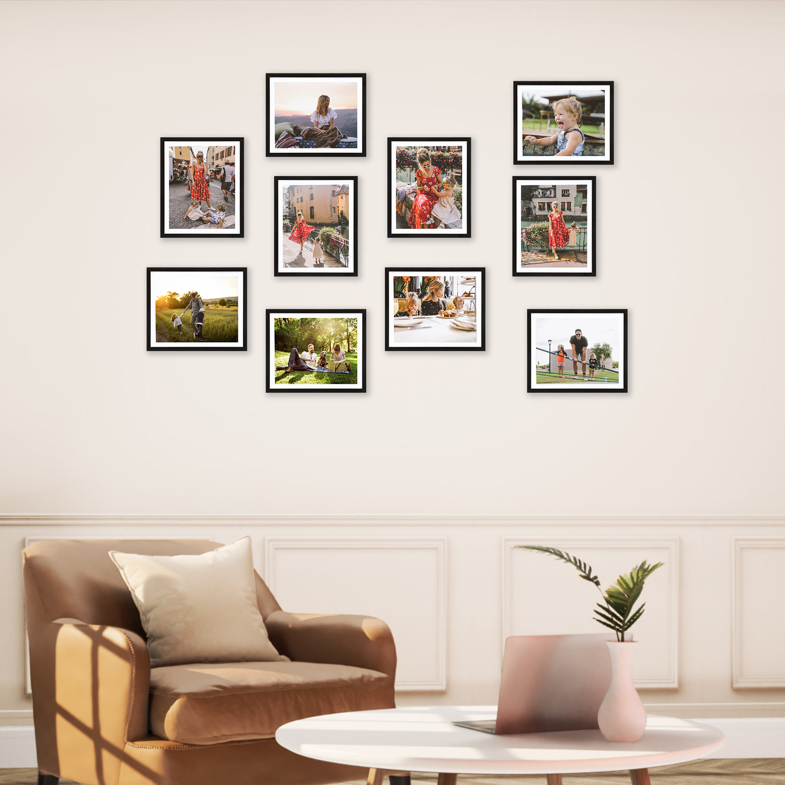10 Pack 8x10 Picture Frames Set with Mat , Black 9 by 11 photo Frames for Wall Hanging and Desktop Display