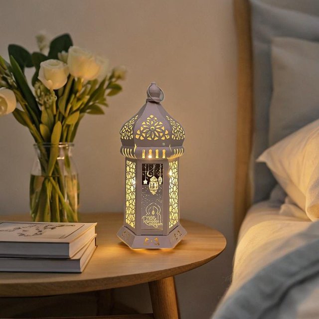 Linterna de Ramadán,Suministros decorativos para fiestas con farol de Ramadán,Lámpara de luz de linterna LED Eid de linterna de Ramadán,Linternas Luz Decorativa Decoración Ramadán,Regalo