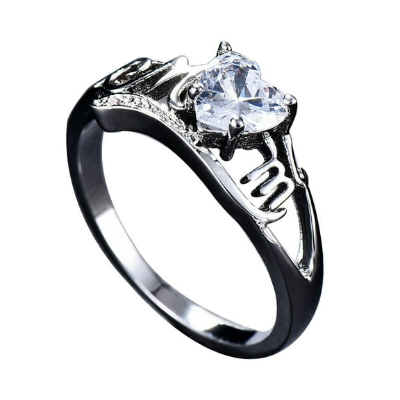 UDIYO MOM Fashion Heart Cubic Zirconia Inlaid Finger Ring Jewelry Mothers Day Gift