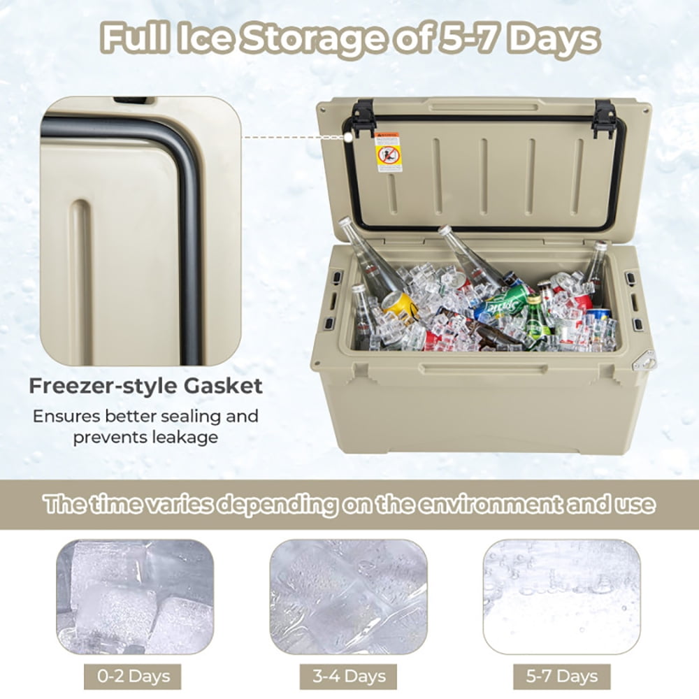 Spaco 50 QT Rotomolded Cooler Insulated Portable Ice Chest with Integrated Cup Holders-Tan, Heavy Duty Hard Coolers for Beach Picnic Camping Boat