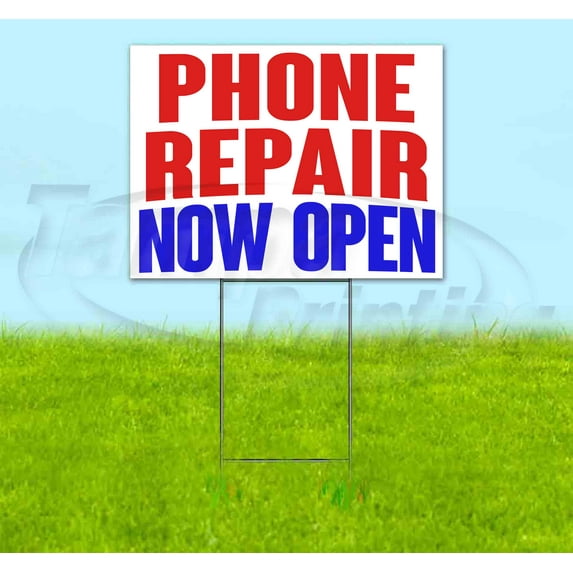 Phone Repair Now Open (18" x 24") Yard Sign, Includes Metal Step Stake