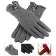 thumbnail image 4 of Opolski 1 Pair Two Buttons Solid Color Driving Gloves Fleece Lining Warm Women Gloves for Autumn Winter Red, 4 of 7