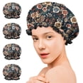 thumbnail image 7 of Shower Caps,Pioneer Flower Floral Print Pattern Waterproof Shower Cap for Women 4 Pieces,Double Reusable Hair Cover for Shower PEVA Elastic Stretch Hem, 7 of 7