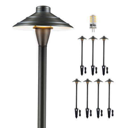 Gardenreet Brass Low Voltage Pathway Lights, 12V Outdoor LED Landscape Path Lights(Hat) for Walkway Driveway Garden Yard with 3W 2700K Warm White LED G4 Bulb(8 Pack)