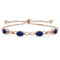 Gem Stone King 4.02 Ct Blue Created Sapphire E-F Lab Grown Diamond 18K Rose Gold Plated Silver Bracelet for Women