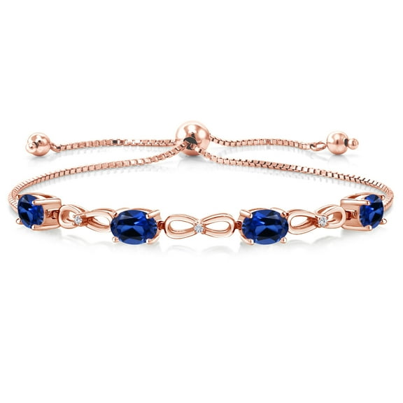 Gem Stone King 4.02 Ct Blue Created Sapphire E-F Lab Grown Diamond 18K Rose Gold Plated Silver Bracelet for Women