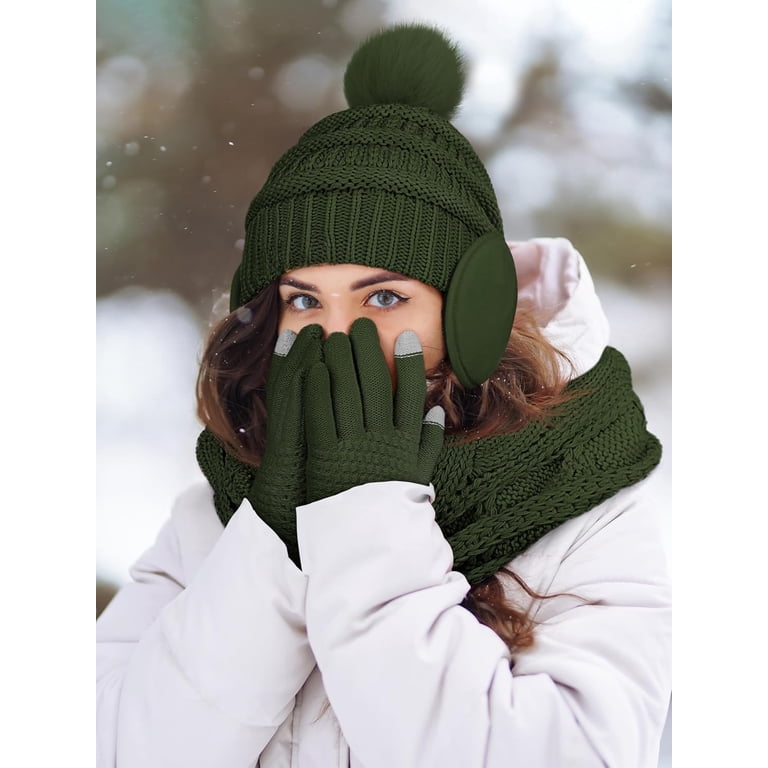 Winter Hat Scarf Gloves and Ear Warmer, Knit Warm Beanie Hat Touch Screen Winter Hat Scarf Gloves and Ear Warmer, Warm Knit Beanie Hat  main image 2