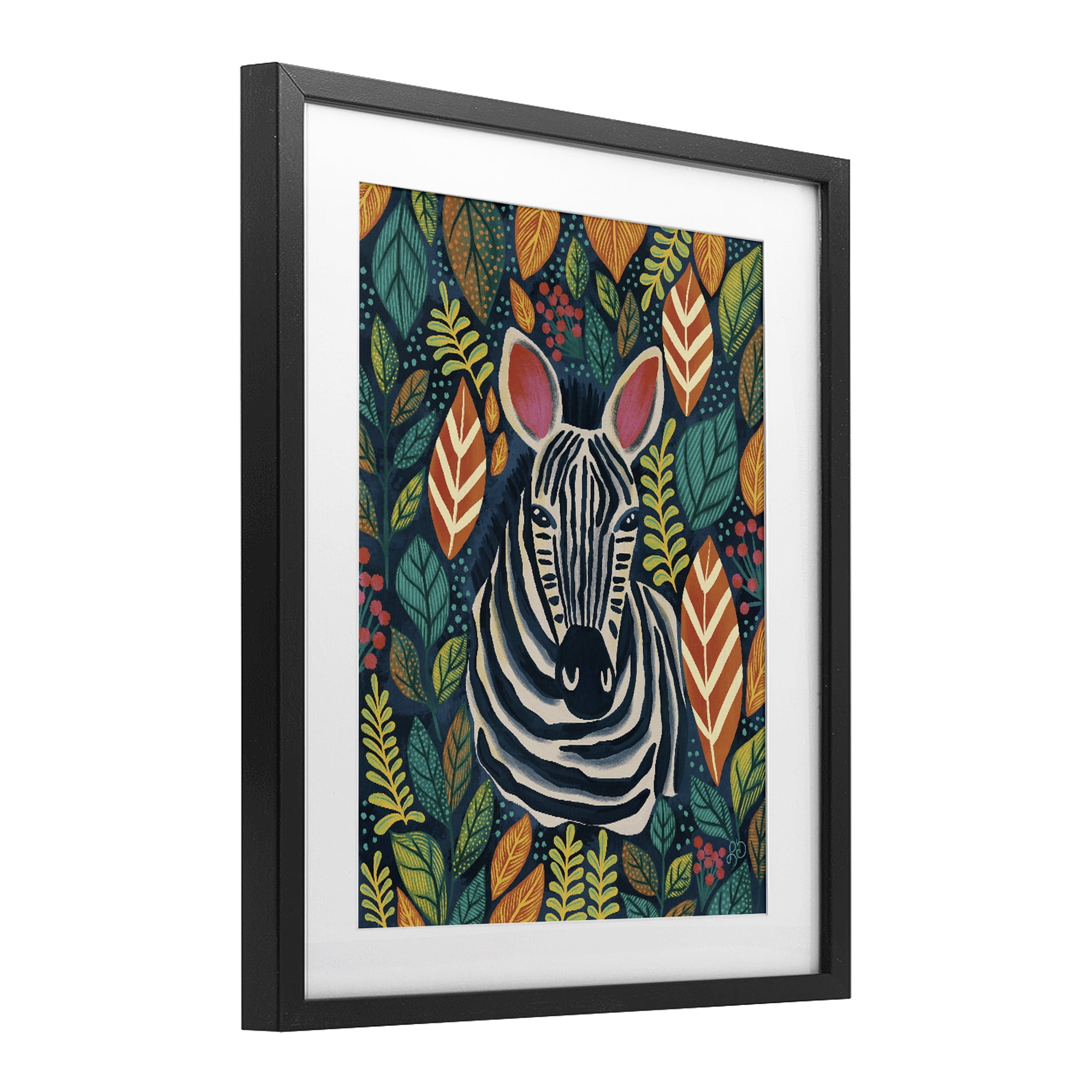 Stupell Industries Exotic Leaf Pattern Zebra Black Framed Print Under Glass, design by Lisa R Dumm