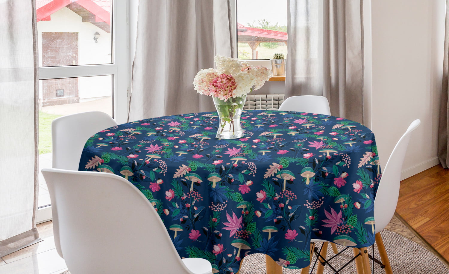 Handmade 100% Cotton Blooming Floral 81" Round Tablecloth Yellow Green Red Pink 