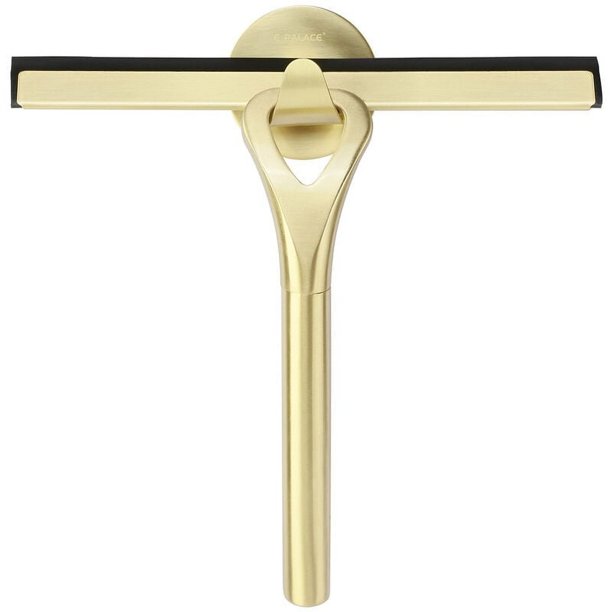 Escobilla de goma multiusos para puertas de ducha, baño, color dorado, 1 pieza, acero inoxidable, brillo sin rayas, diseño ergonómico, acción de secado rápido, uso en interiores y exteriores, latón