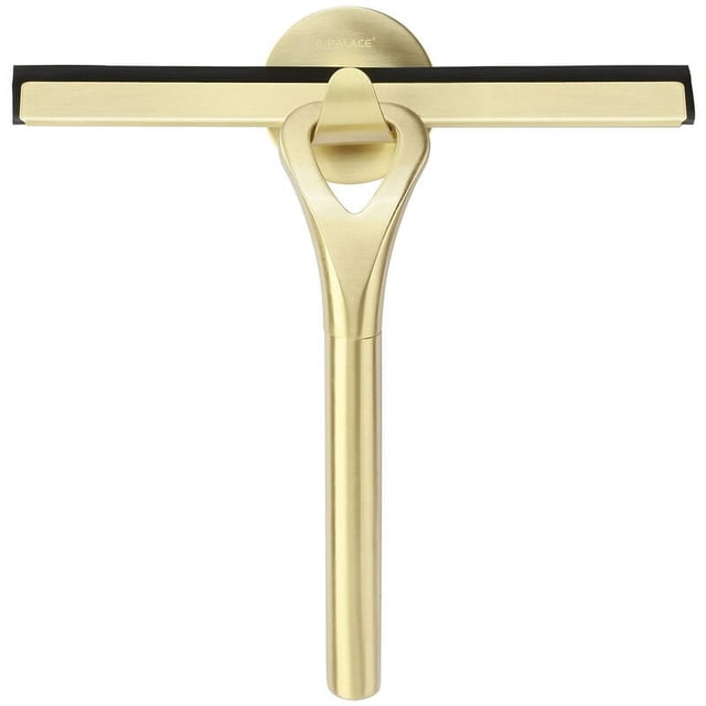 Escobilla de goma multiusos para puertas de ducha, baño, color dorado, 1 pieza, acero inoxidable, brillo sin rayas, diseño ergonómico, acción de secado rápido, uso en interiores y exteriores, latón
