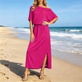 thumbnail image 6 of ClodeEU Women's Off Shoulder Maxi Dress, Casual Solid Color Split Hem Beach Dress with Pockets Hot Pink,Women's Plus M, 6 of 9
