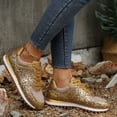 thumbnail image 3 of Rokment Sparkly Sequin Fashion Sneakers Walking Shoes for Women Fall Winter Bling Breathable Mesh Patchwork Lace up Memory Foam Non Slip Running Tennis Casual Footwear Gold Size 7.5, 3 of 6