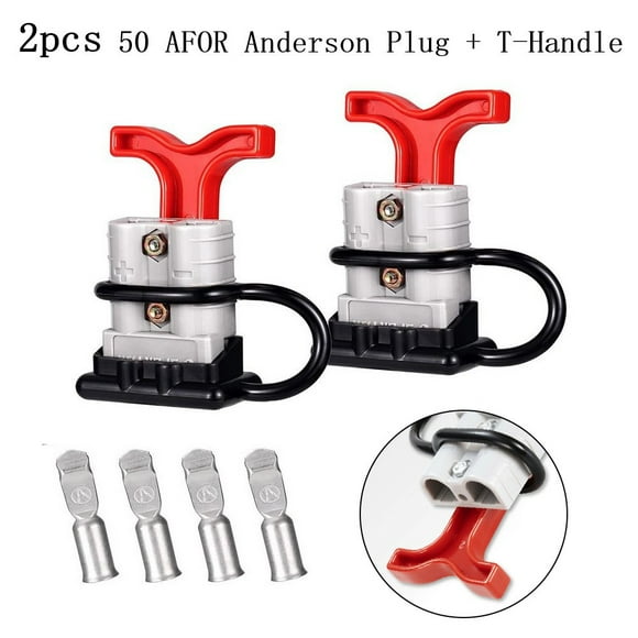 BTOER 2Pcs 50A Battery Quick Connect Disconnect 6-12 Wire Plug Connector For Anderson Style Plug T Handle Dust Cap Cover Solar