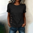thumbnail image 2 of Josdec Women's Cotton Linen Blend Round Neck Short Sleeve Side Button Detail Casual Summer Beach Vacation Top S-XXXL, 2 of 7