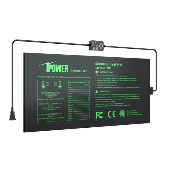 iPower 10" x 20.75" Seedling Heat Mat for Plants with Dual Digital Temperature Controller, Heating Pad, Black, 1-Pack