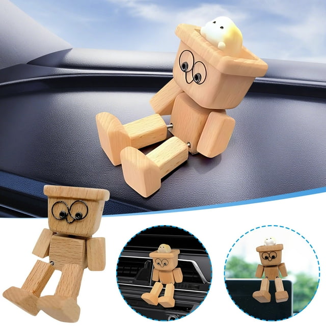 Figura de Madera de Hombre Tembloroso, Adorno para Coche Hecho a Mano, Figura de Acción, Divertido Cabezón, Decoración para Salpicadero de Coche, Adornos Creativos Modernos para Escritorio.