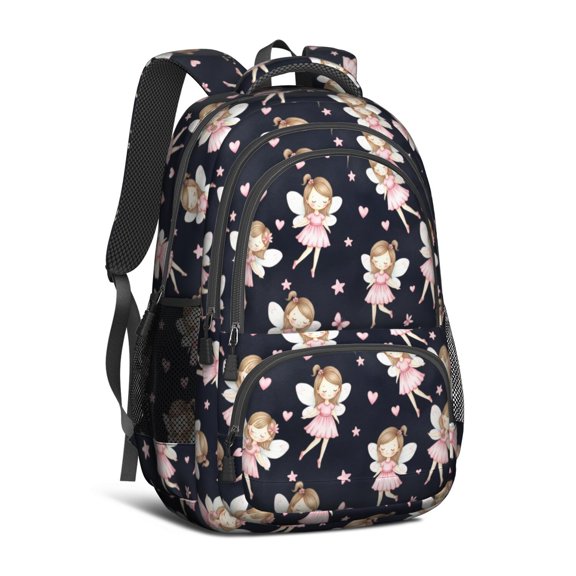 Princess and Fairy Blue Pattern Cute School Backpack Bag with Padded Back and Adjustable Shoulder Straps 16.9 X 12.6 X 5.9 Inches