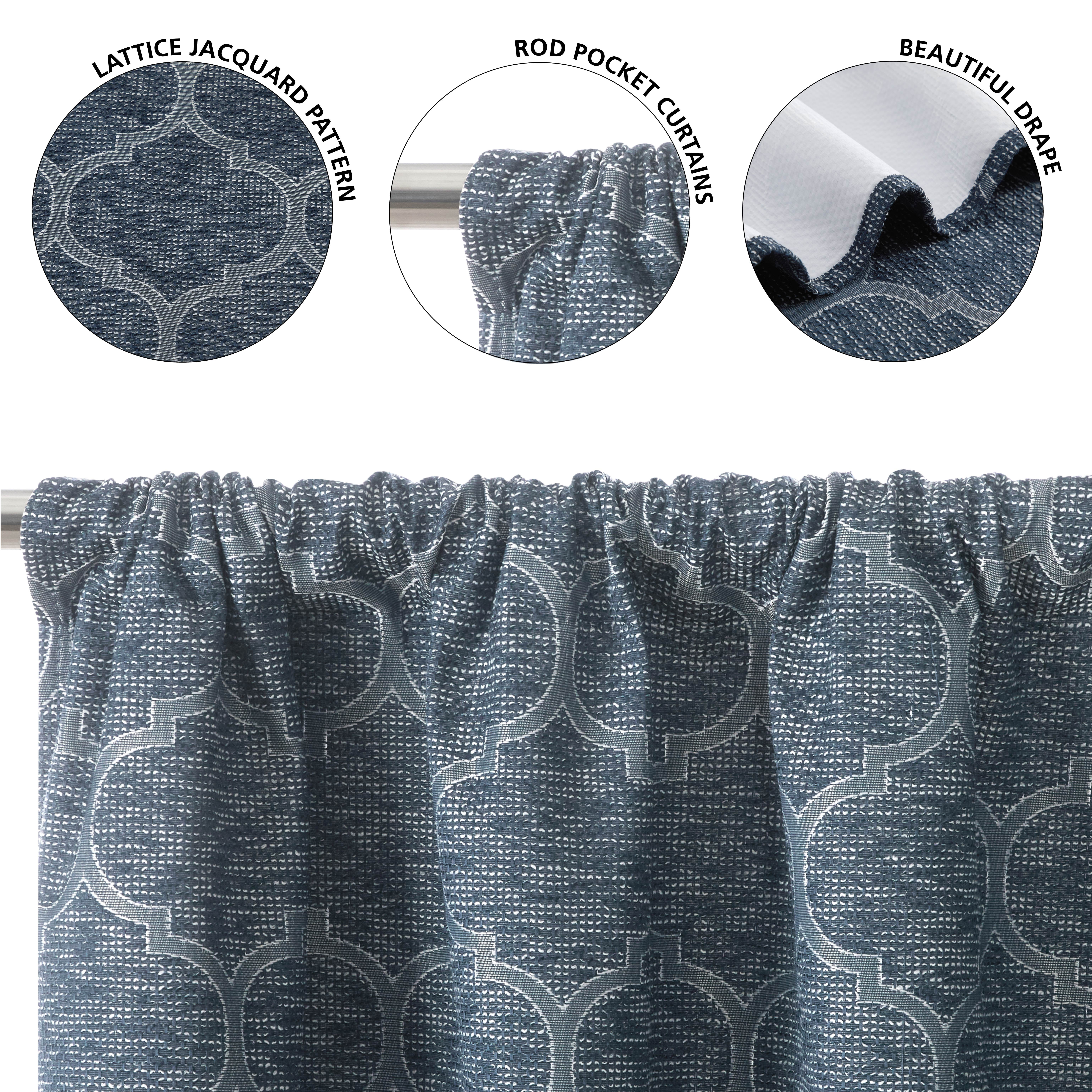 (2 pack) Mainstays Jacquard Blackout Panel Pair, Set of 2 Curtains, Blue Ogee, 37" W x 84" L