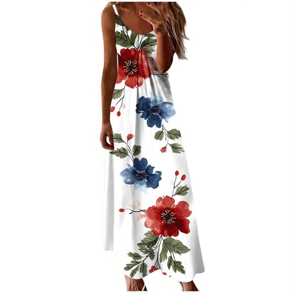 YuXingFu Burgundy Dress for Women Sleeveless A-Line Casual Dress Floral Elegant Crew Neck Vacation for Beach Multicolor S