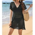 thumbnail image 5 of Women Crochet Swim Cover Up Short Sleeve V Neck Bathing Suit Beach Dress Summer Swimwear Coverups Black S, 5 of 8