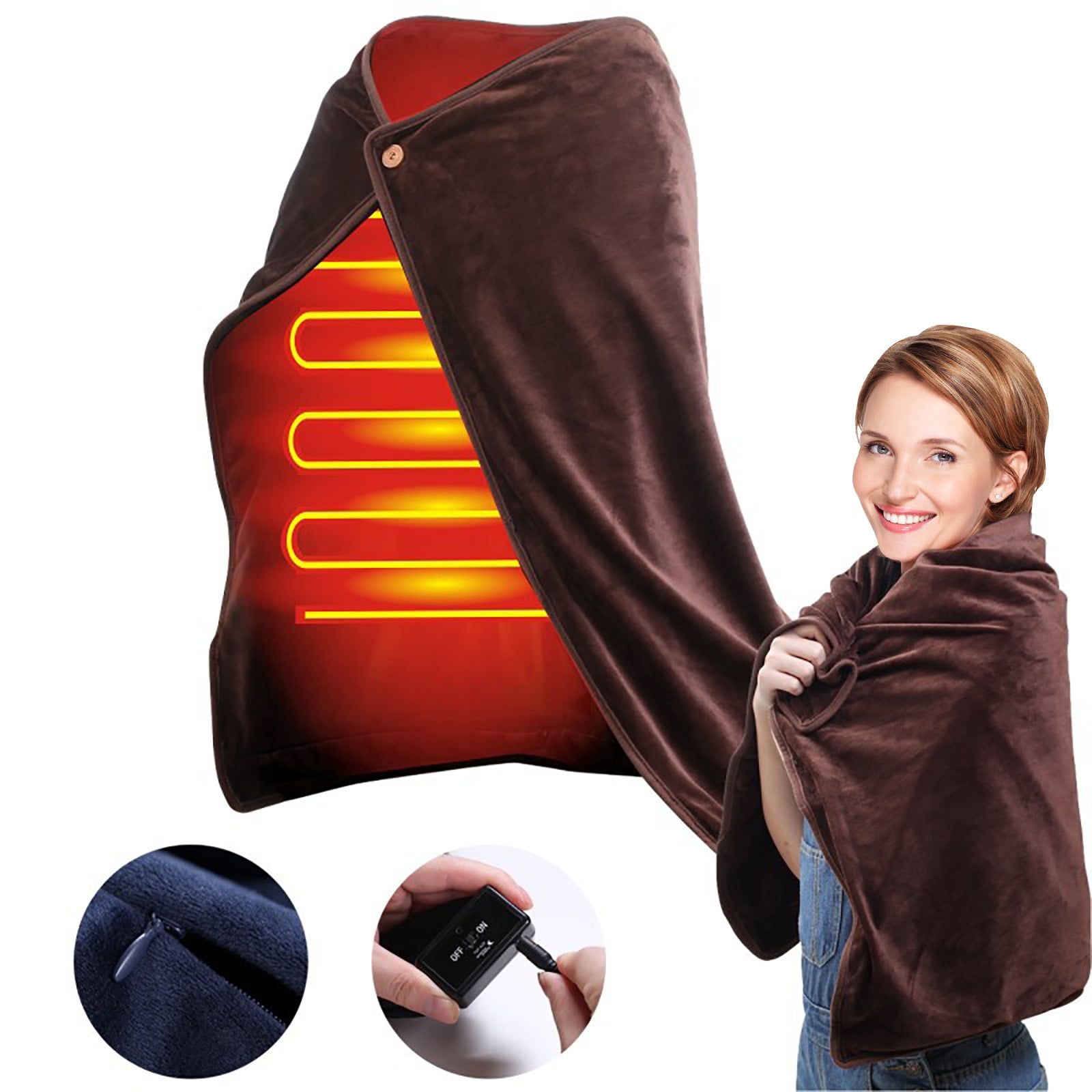 Fdelink Blanket Usb Heated Shawl Electric Heated Blanket Plush Flannel Blanket with 3 Heat Level Setting for Car Office Home Travel 100X70Cm Woollen Blanket (Blue)
