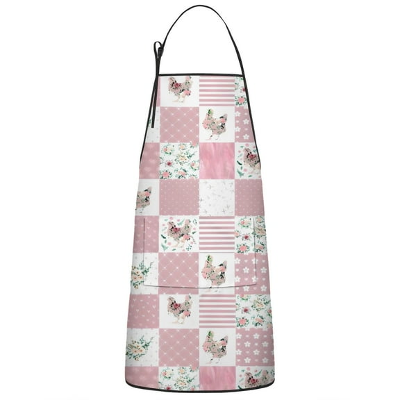 Pioneer Flower Floral Print Pattern Apron-Garden Aprons for Women with Pockets-Cotton Linen Waterproof Kitchen Cooking Gardening Aprons Adjustable for Kitchen,Cooking,BBQ and Salon 33x27 Inch