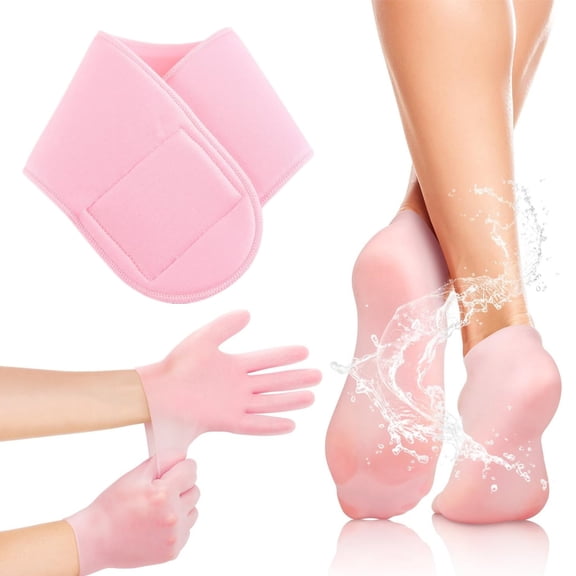 3 Pack Silicone Moisturizing Glove Socks & Neck Strap Set, Anti Slip Soft Spa Gel Socks Softening Feet Dry Cracked Skin, Women Spa Pedicure Socks for Foot Hand
