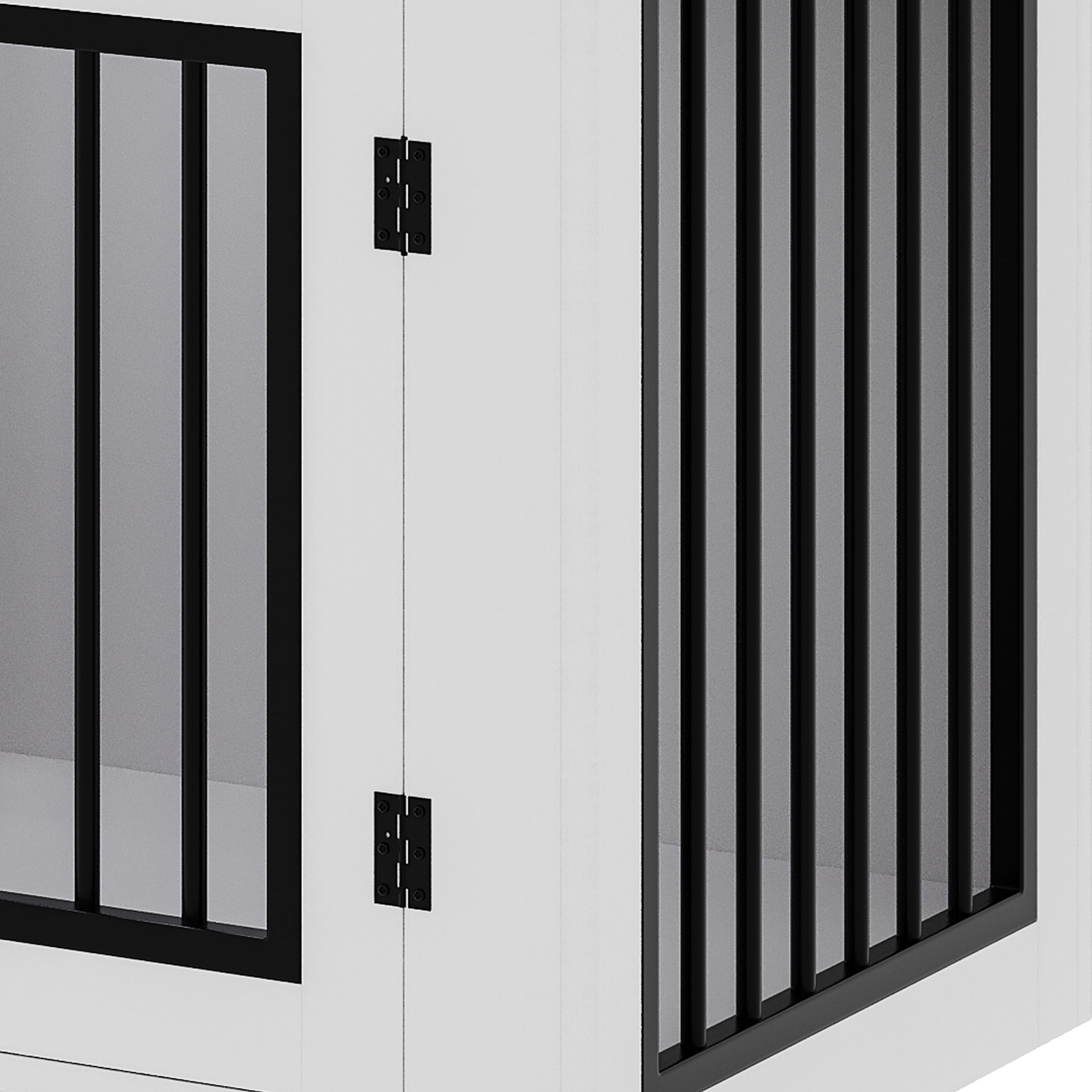Dextrus 60" Large Double Door Dog Crate Furniture with Locks, Indoor Dog Cage Table with Removable Divider & 2 Storage Drawers, White