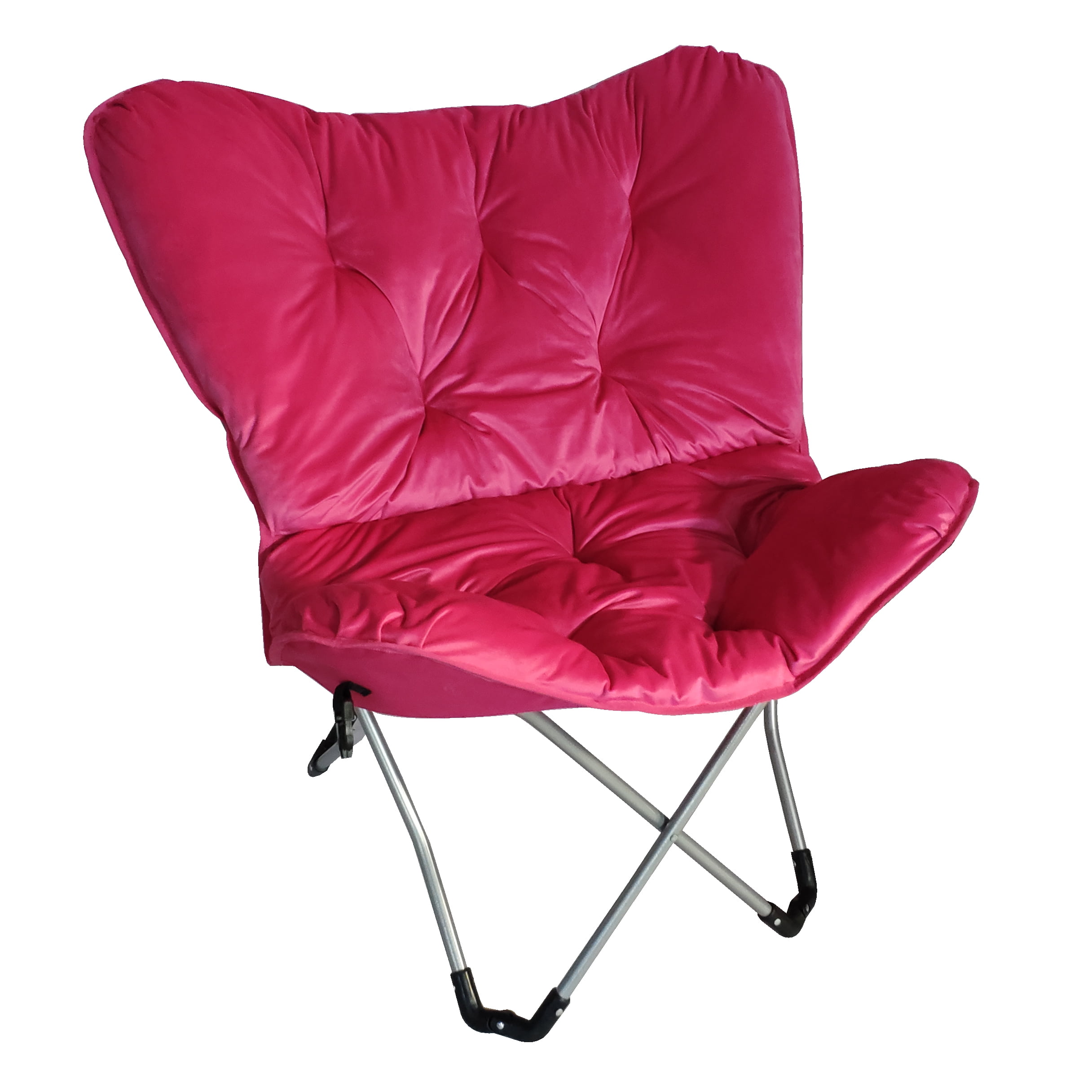 Zenithen Butterfly Chair With High Gloss Silver Frame In Pink Tufted Velvet Fabric Walmart Com Walmart Com
