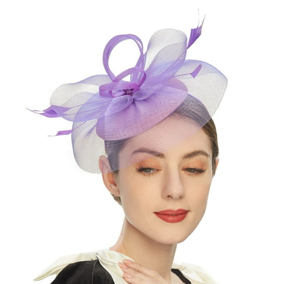 Yoetaun Elegant Fascinator Hat Pillbox Hat for Women Cocktail Tea Party Headwear Exquisite French Fascinator for Wedding Purple