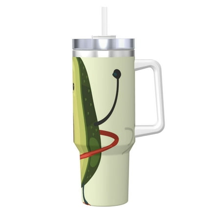 

Goofa Avocado1 Print 40oz Ice Bully With Handle And Straw Stainless Steel Vacuum Insulated Cup And 2 In 1 Straw Lid