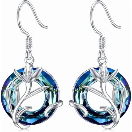 JKR Birth Flower Earrings 925 Sterling Silver 12 Month Floral Earrings Birthstone Crystal Jewelry Birthday Gifts for Women
