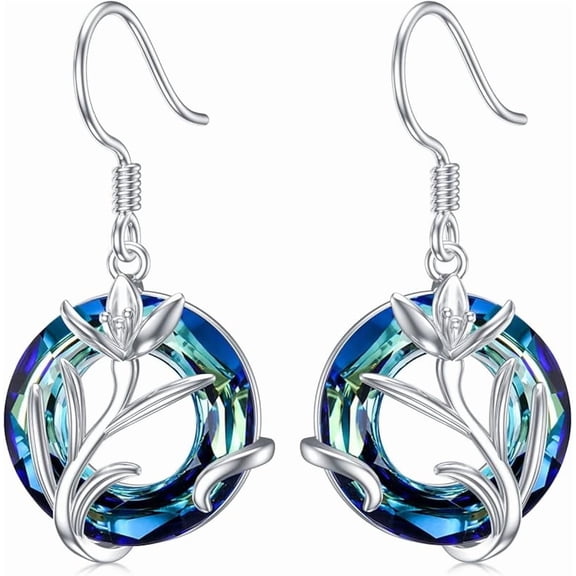JKR Birth Flower Earrings 925 Sterling Silver 12 Month Floral Earrings Birthstone Crystal Jewelry Birthday Gifts for Women