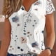 thumbnail image 1 of Blusa De Encaje De Contraste Con Estampado Floral, Blusa Casual De Cuello En V De Manga Corta, Ropa De Mujer, 1 of 4