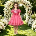 thumbnail image 5 of EnJoCho Girls Sequin Dress Puff Short Sleeve 3D Rose Waist Tulle Formal Gown For Little Girls Toddler Wedding Birthday Party Holiday Princess Dress, 5 of 5