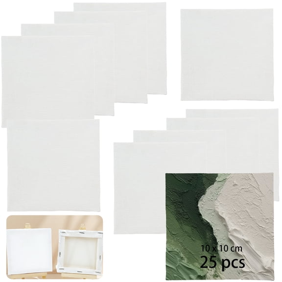 25 Pcs Mini Canvas Set, 3.9 x 3.9 in Pre-Stretched Blank White Cloth Art Boards for Painting, 0.6 in Thick Small Art Craft Supply, Individually Wrapped for DIY Projects & Artists