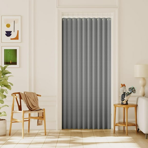 100% Blackout Linen Curtains Accordion Door Curtain for Doorway Privacy Folding Closet Door Curtain Room Divider Sliding Door Shade with Hooks, 1 Panel, W55 x L78, Heather Gray