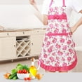 thumbnail image 6 of Kitchen Apron Bowknot Floral Print Polyester Restaurant Home Cooking Pocket Work Clothes/ Apron Rose Red, 6 of 7