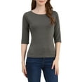 thumbnail image 1 of INSPIRE CHIC Hauts pour Femmes Manches au Coude Encolure Bateau Coupe Ajustée T-Shirt Classique Décontracté L Gris Foncé, 1 of 7