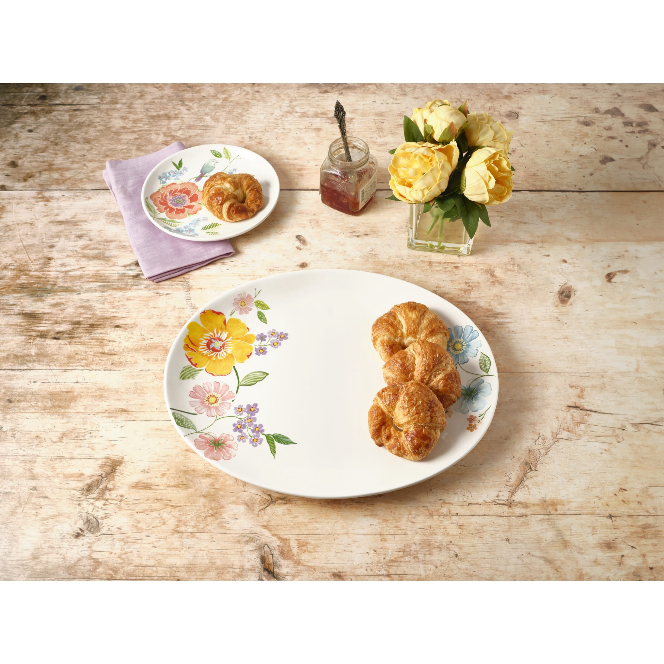 Fitz and Floyd Meadow White Earthenware 16" X 12 3/4" Large Shallow Serving Platter