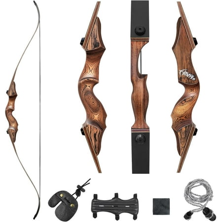 60 Black Hunter Takedown Recurve Bow 20-60lbs Right Hand Archery Bows for Adults Traditional Wooden Hunting Bow for Outdoor Hunting Shooting