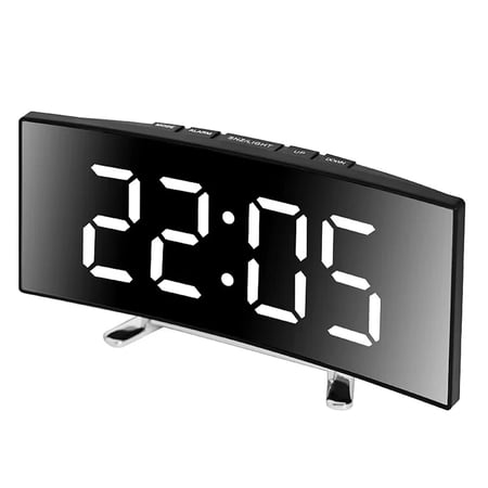 Creative Curved Electronic Clock, LED Large Screen Battery Dual-purpose Mirror Alarm Clock, Student Bedroom Dedicated