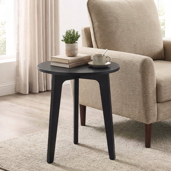 LEDREM Round Accent Table – Tapered-Leg Side Table with Smooth Curves, 20"H Compact End Table for Drinks, Plants or Bedside Use, Sturdy Board Construction Supports 44 lbs, Easy Assembly, Black