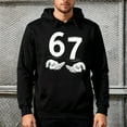 thumbnail image 2 of Unisex 67 Number Graphic Hoodie - Black Pullover Sweatshirt with Hands Print for Men & Women, 2 of 5